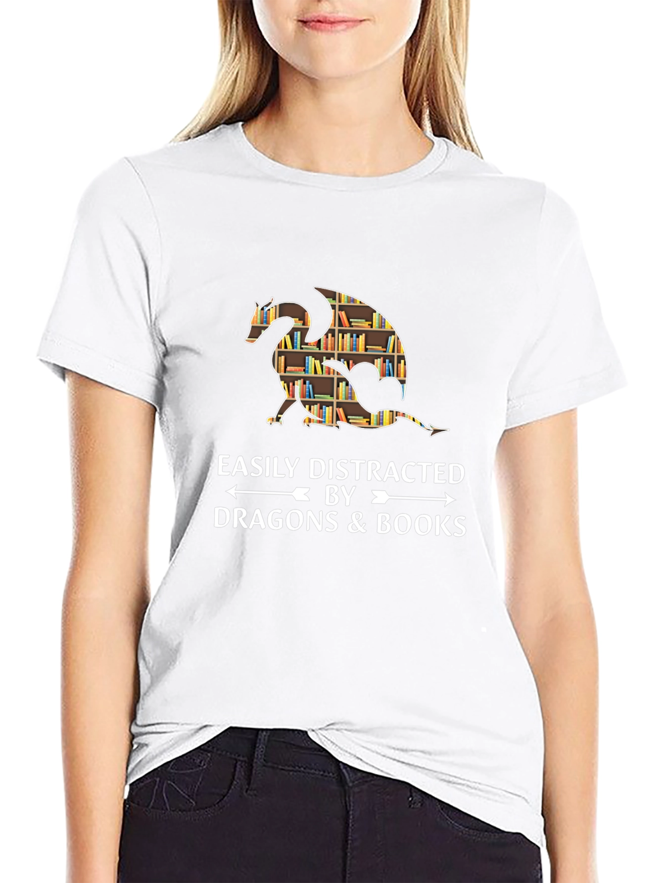 Easily Distracted by Dragons & Books Graphic Tee