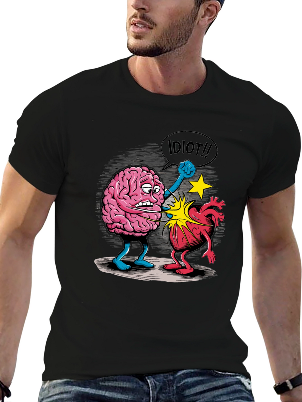 Brain vs. Heart Graphic T-Shirt - Funny Unisex Tee