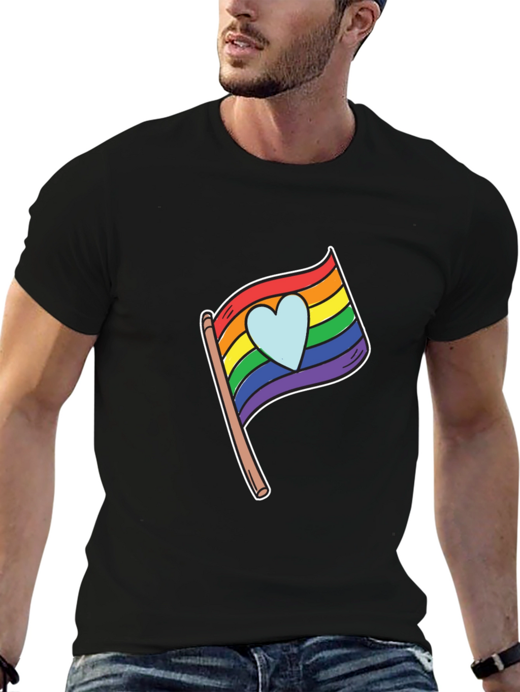 Pride Heart Flag Graphic Black T-Shirt
