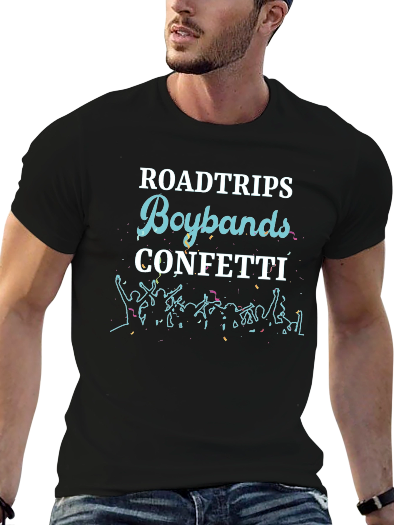 Roadtrips Boybands Confetti Black Graphic Tee