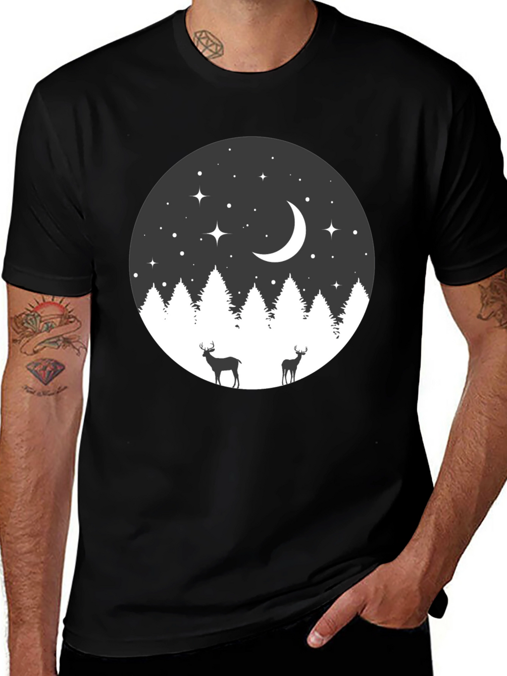 Night Forest Deer Graphic Tee