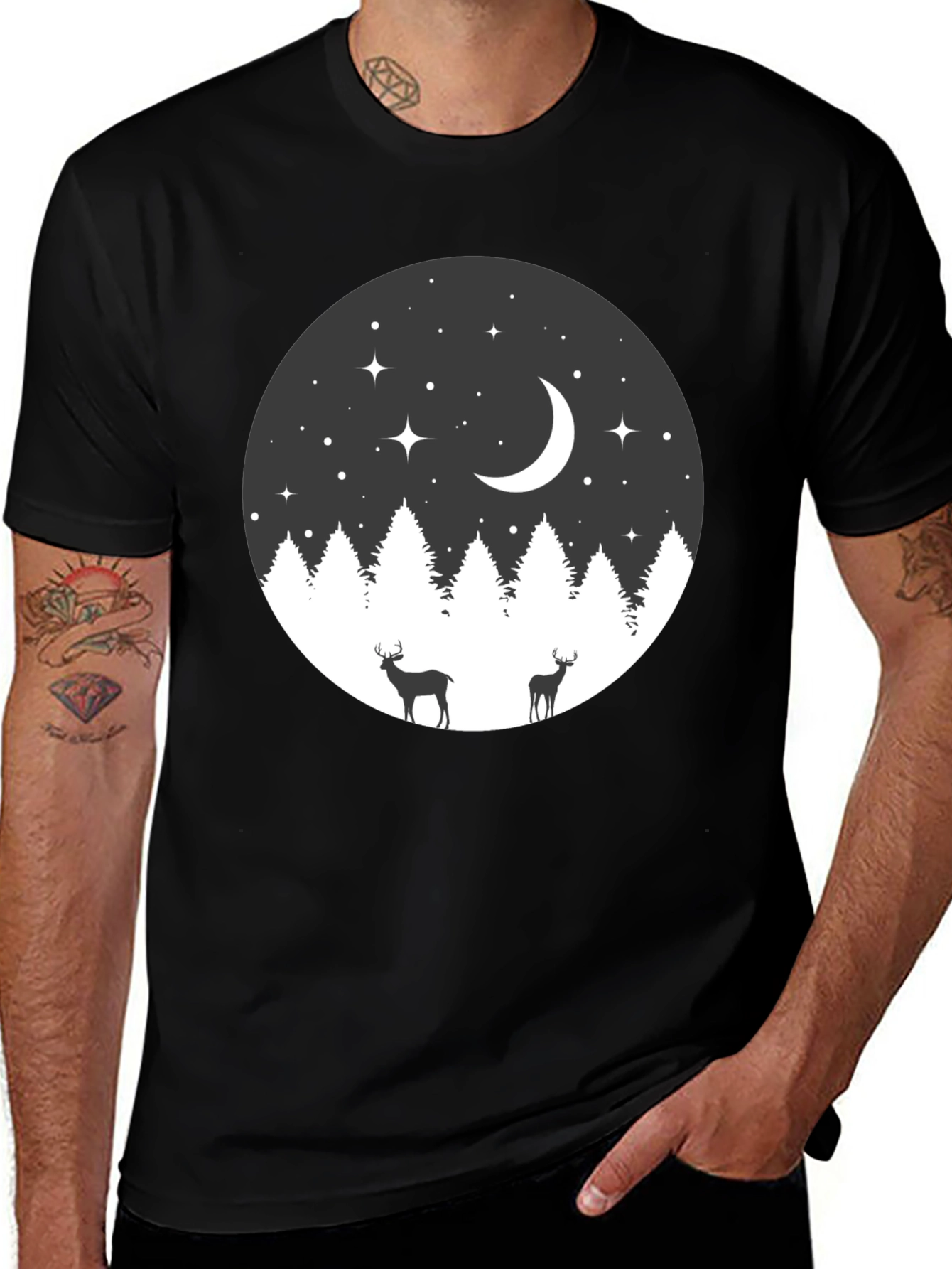 Night Forest Deer Graphic Tee