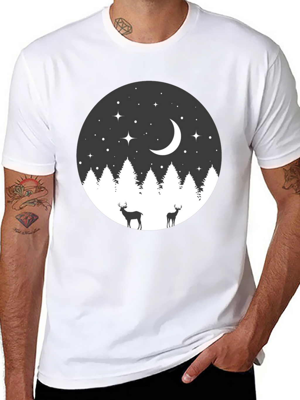 Night Forest Deer Graphic Tee