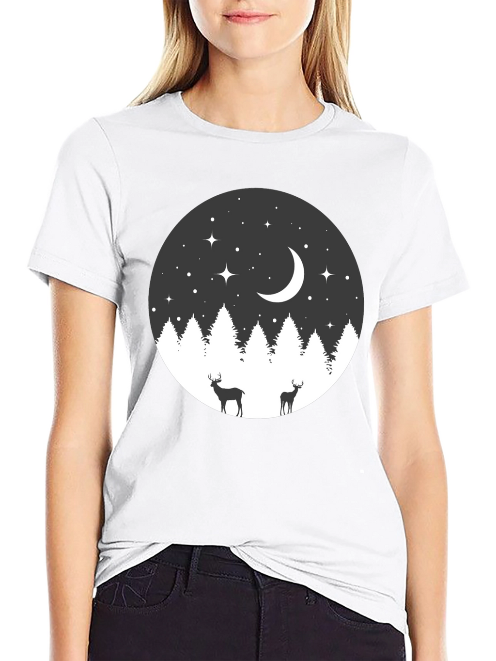 Night Forest Deer Graphic Tee