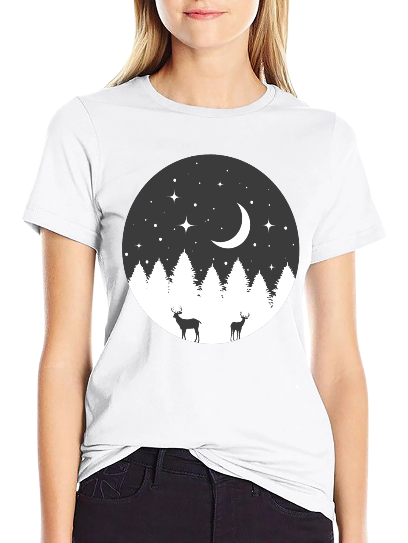 Night Forest Deer Graphic Tee