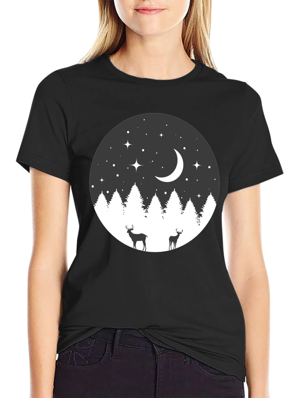 Night Forest Deer Graphic Tee