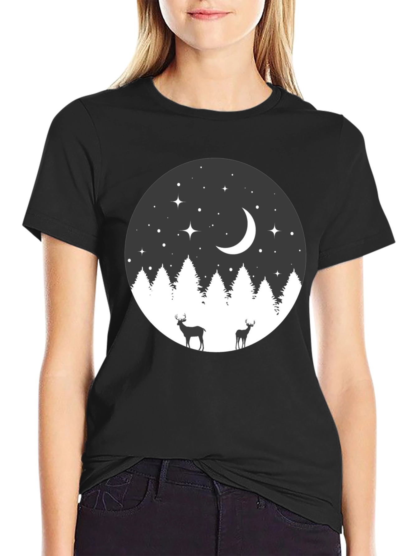 Night Forest Deer Graphic Tee