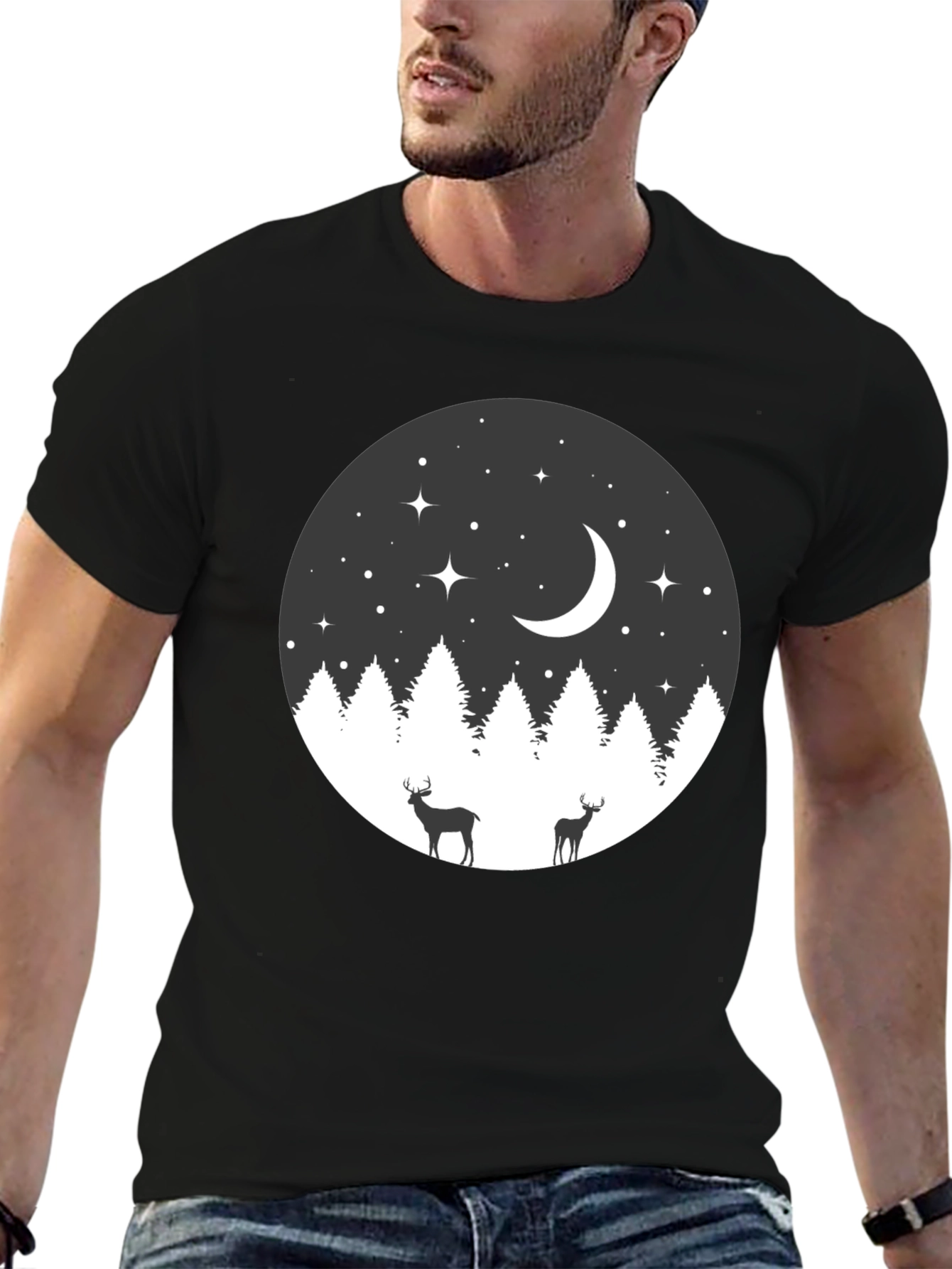 Night Forest Deer Graphic Tee