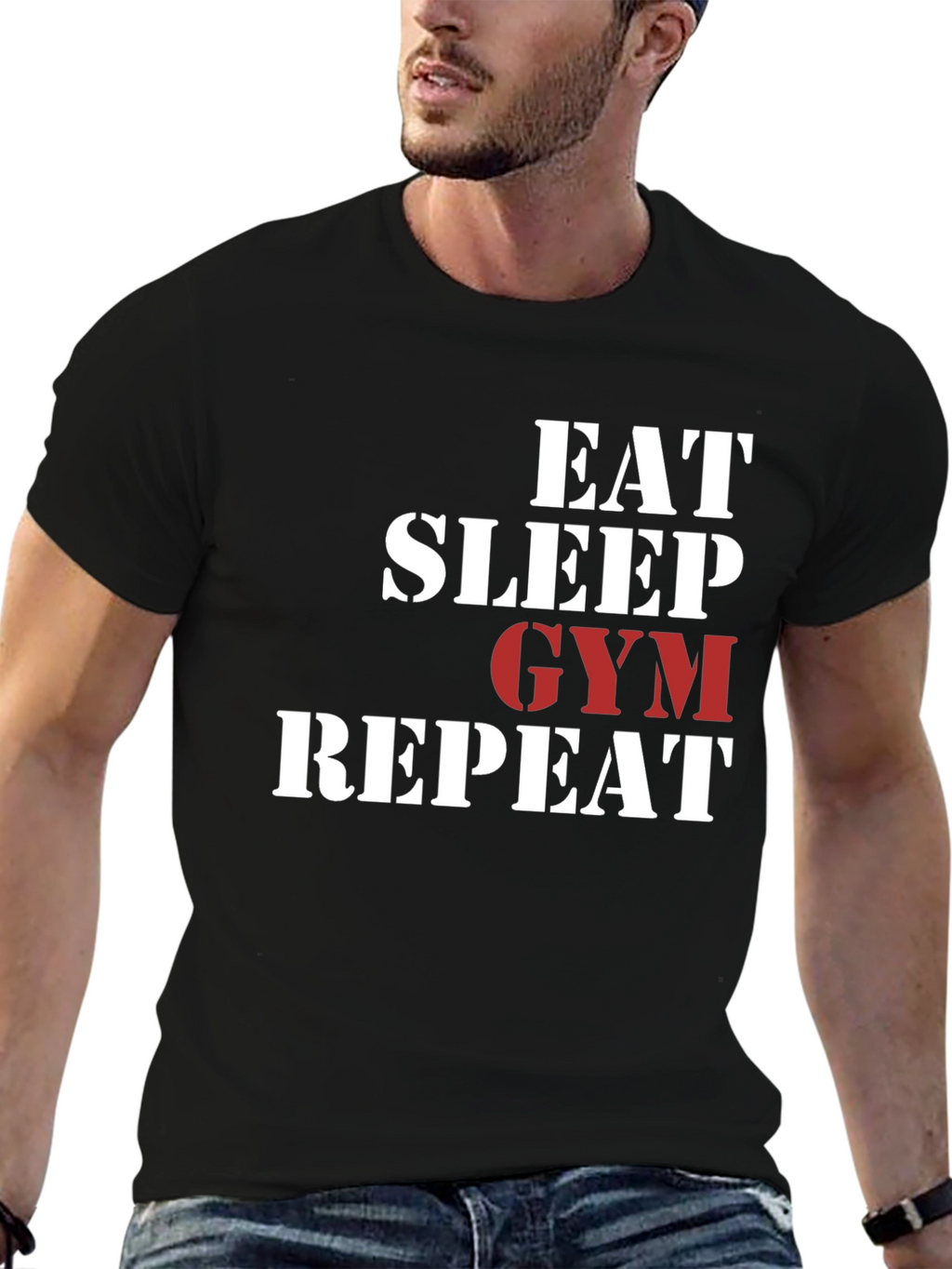Eat Sleep Gym Repeat Graphic T-Shirt