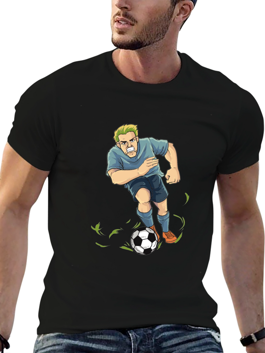 Soccer Player Graphic T-Shirt - Black