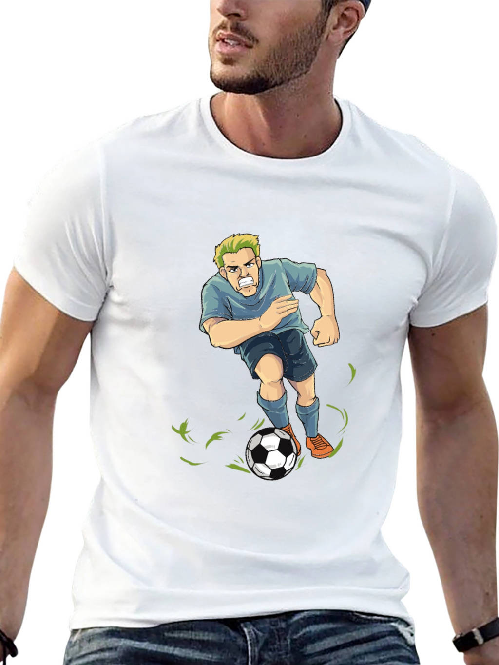 Soccer Player Graphic T-Shirt - Black