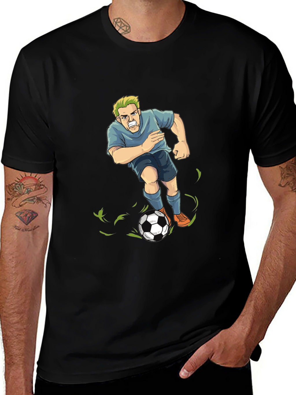 Soccer Player Graphic T-Shirt - Black