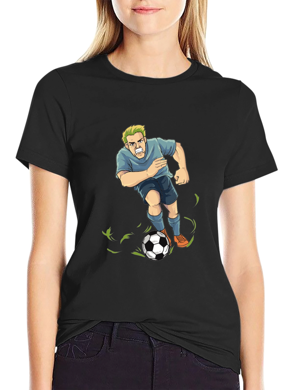 Soccer Player Graphic T-Shirt - Black