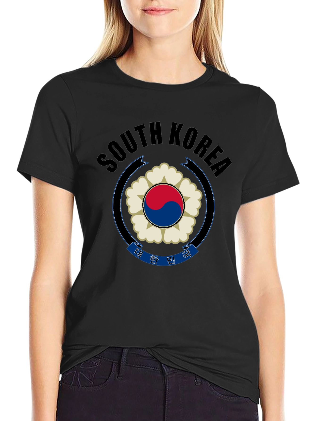 South Korea Graphic Print Black T-Shirt