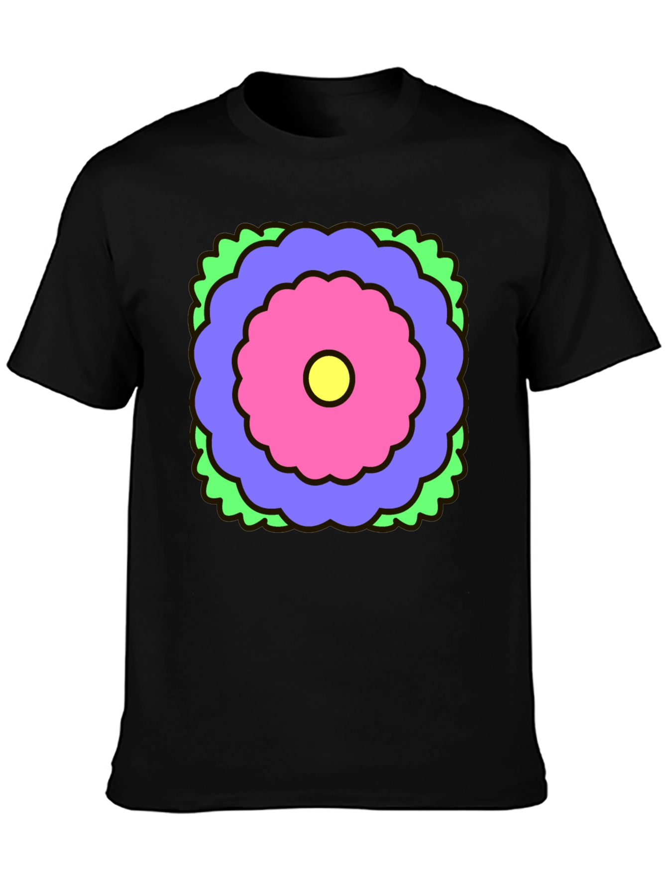 Retro Flower Graphic Black T-Shirt