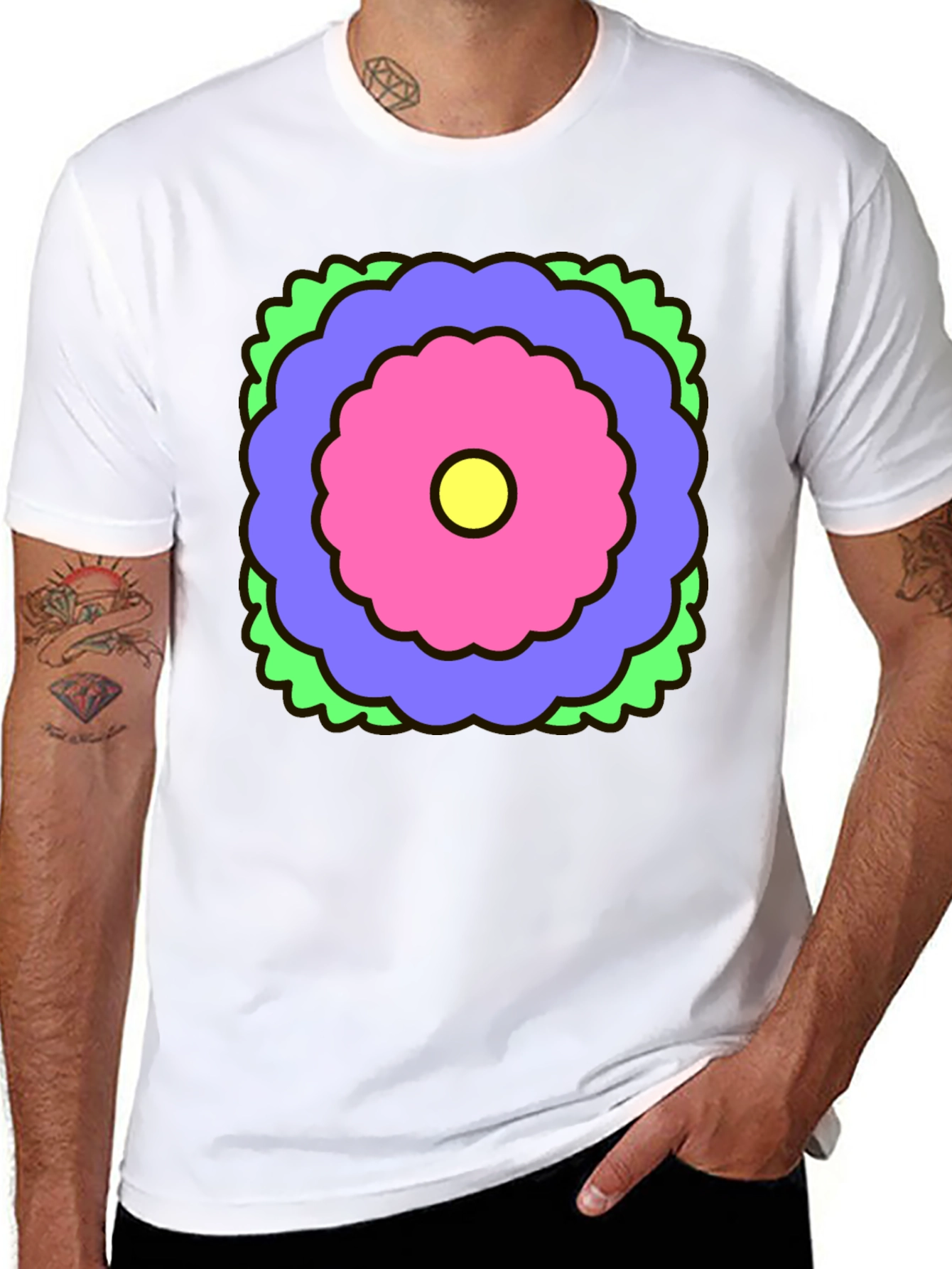 Retro Flower Graphic Black T-Shirt