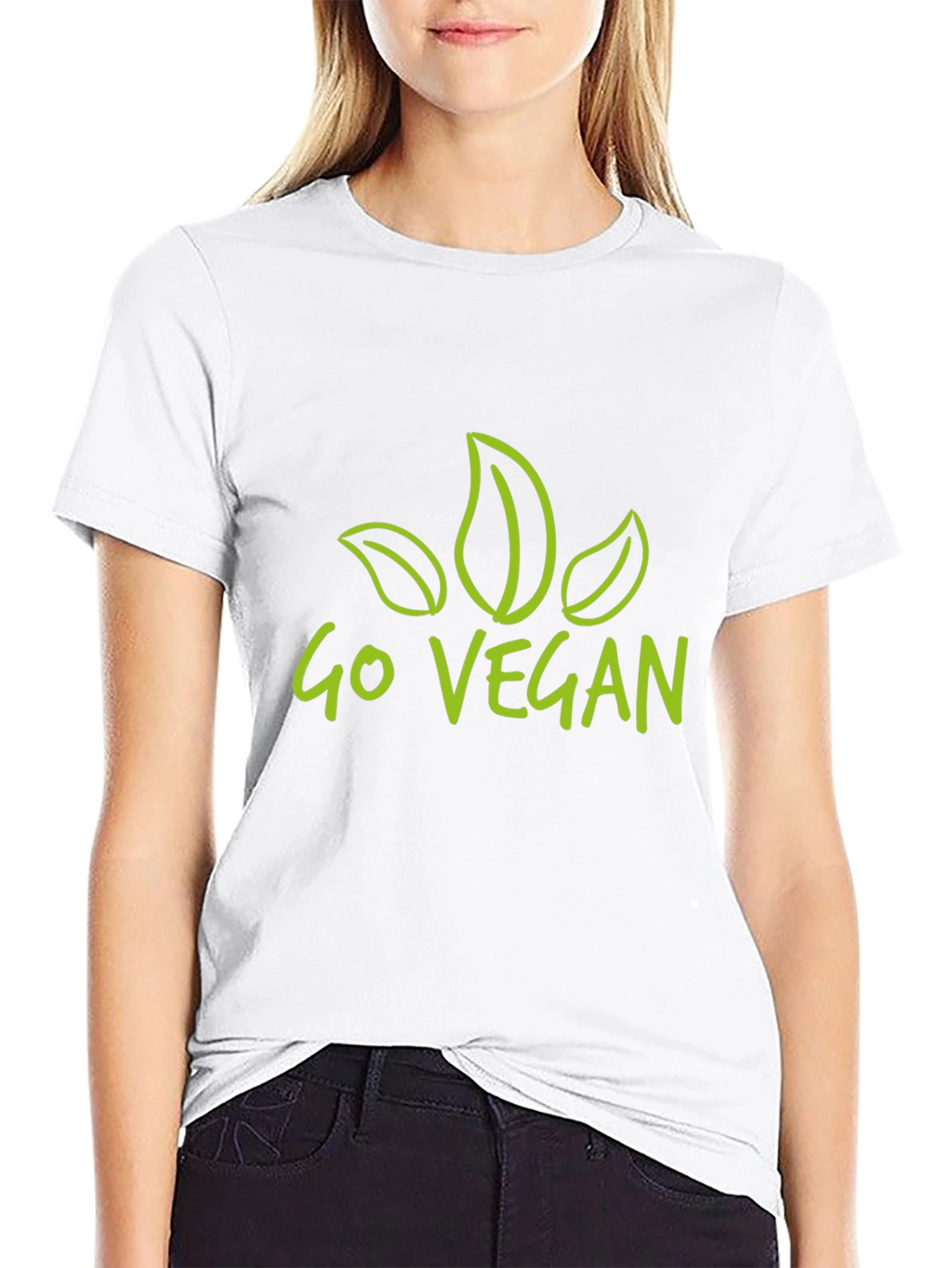 Go Vegan T-Shirt - Black Leaf Design