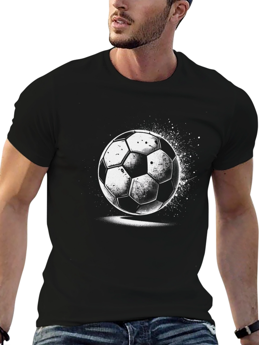 Mens Black Soccer Ball Graphic T-Shirt