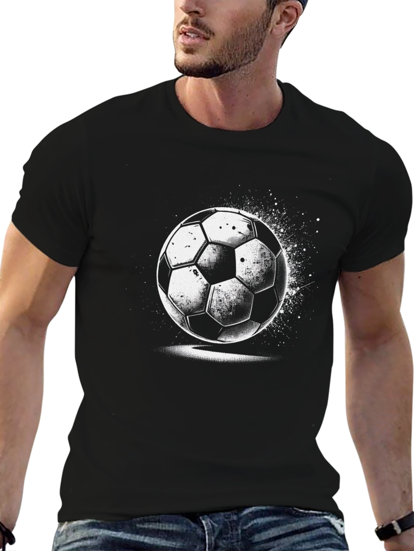 Mens Black Soccer Ball Graphic T-Shirt