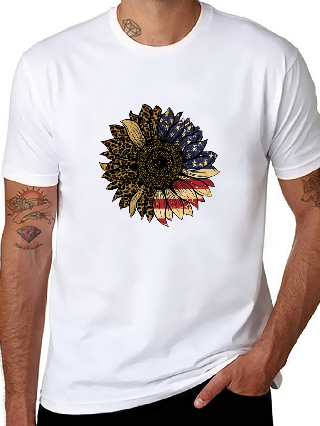 American Flag Sunflower Graphic Tee - Black