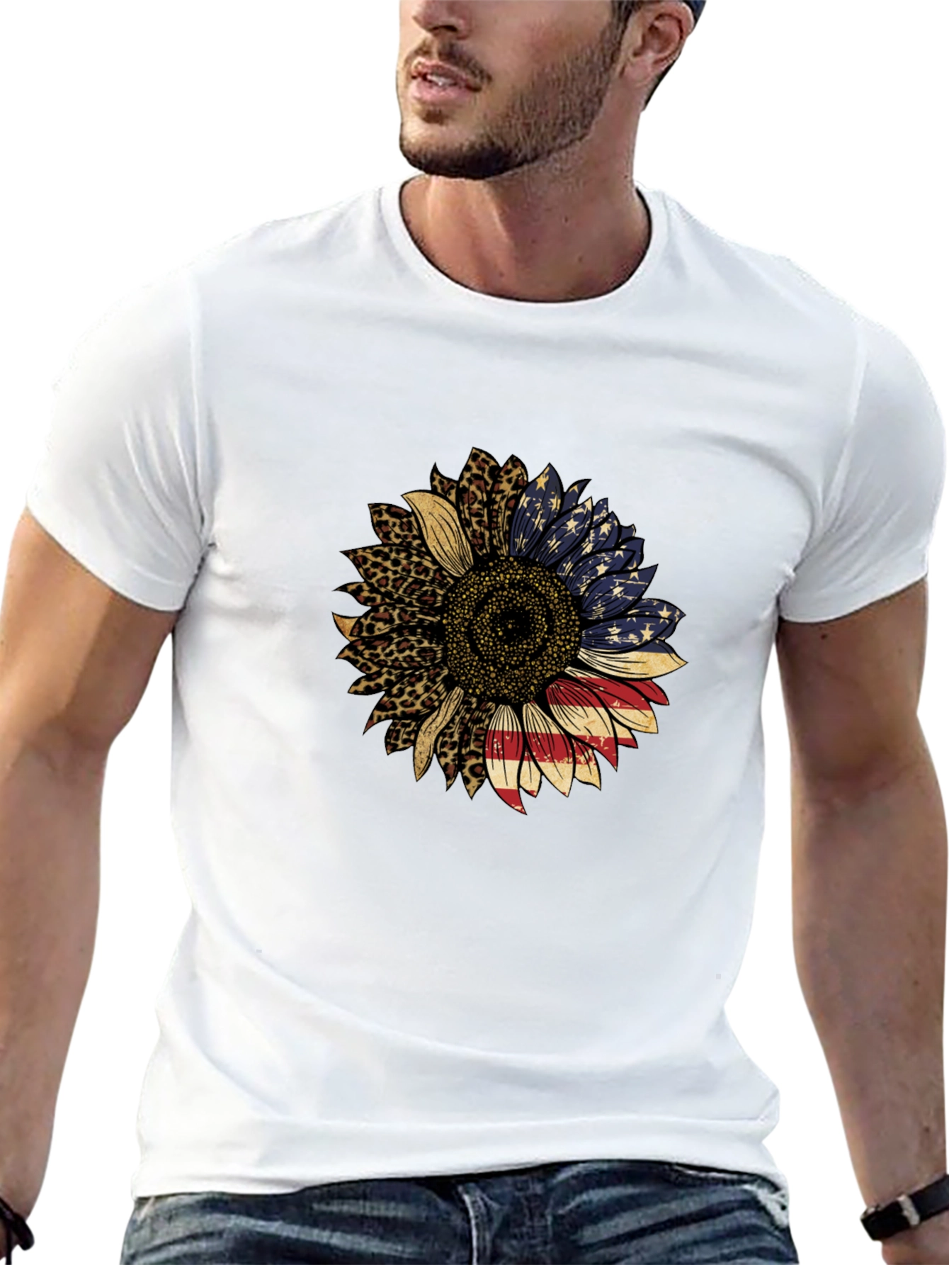 American Flag Sunflower Graphic Tee - Black