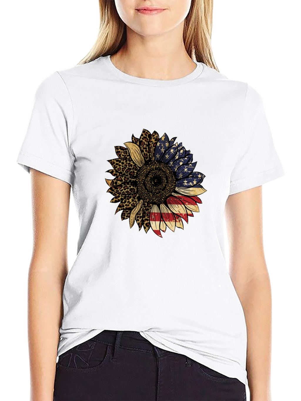 American Flag Sunflower Graphic Tee - Black