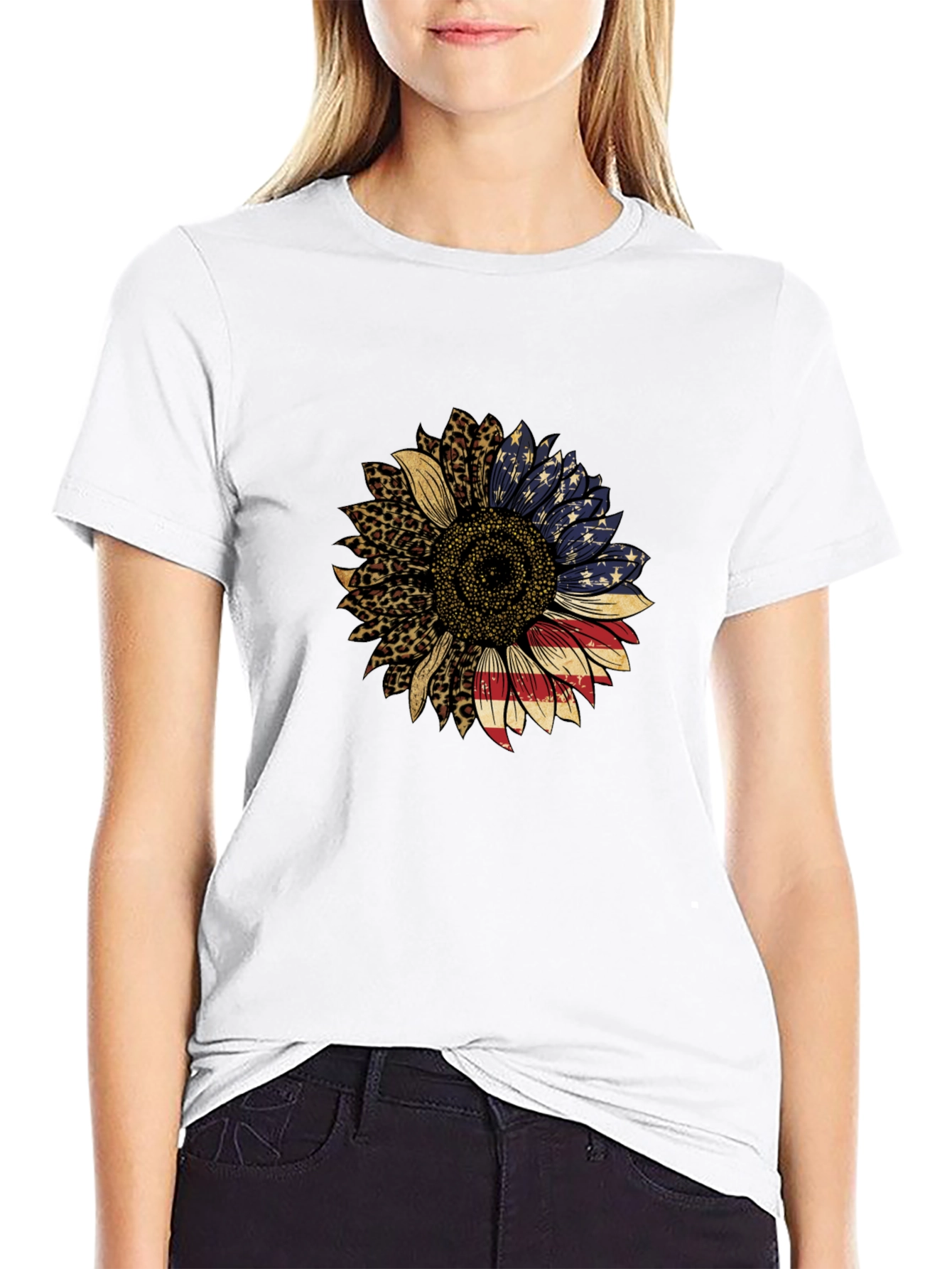 American Flag Sunflower Graphic Tee - Black