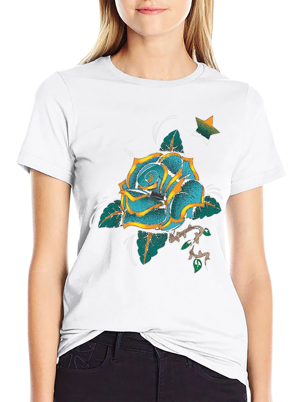Rose & Star Graphic T-Shirt - Black