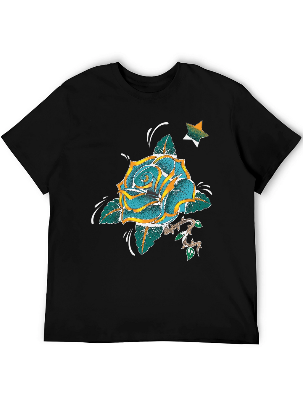Rose & Star Graphic T-Shirt - Black