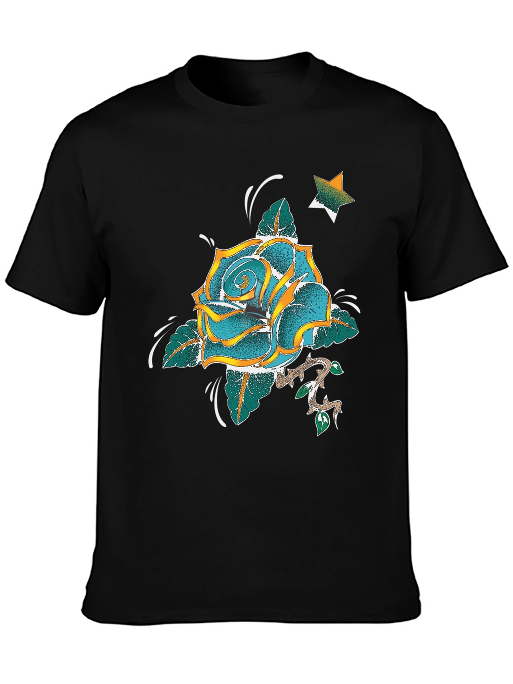 Rose & Star Graphic T-Shirt - Black