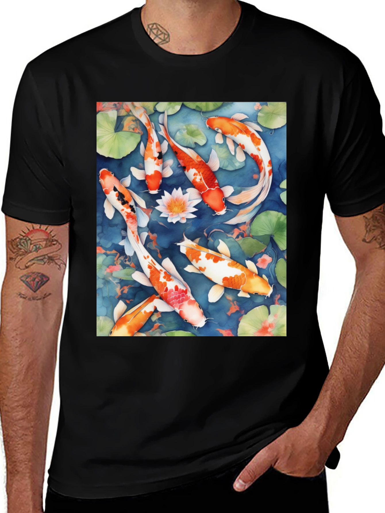 Koi Pond Graphic Tee - Artistic Watercolor Design