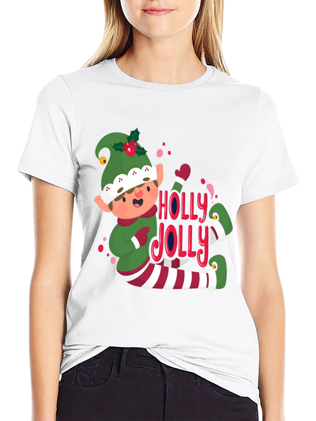 Festive Elf Holly Jolly Graphic Tee