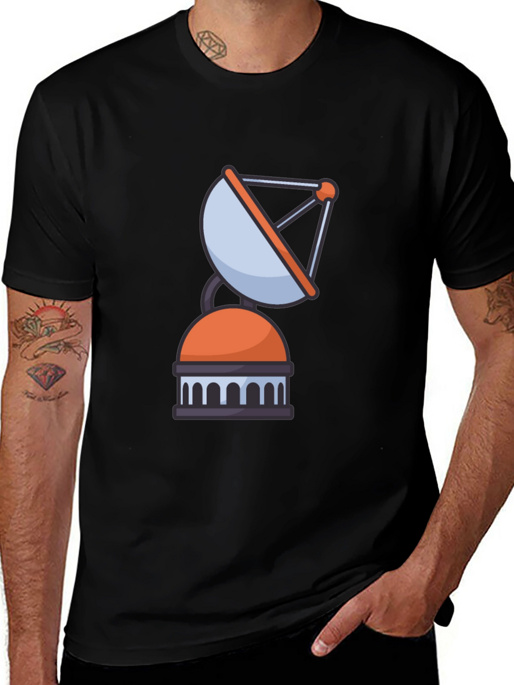 Satellite Graphic Tee - Black Casual Cotton T-Shirt