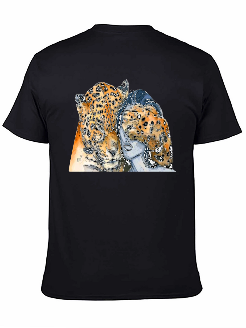 Leopard & Woman Graphic Print Black T-Shirt