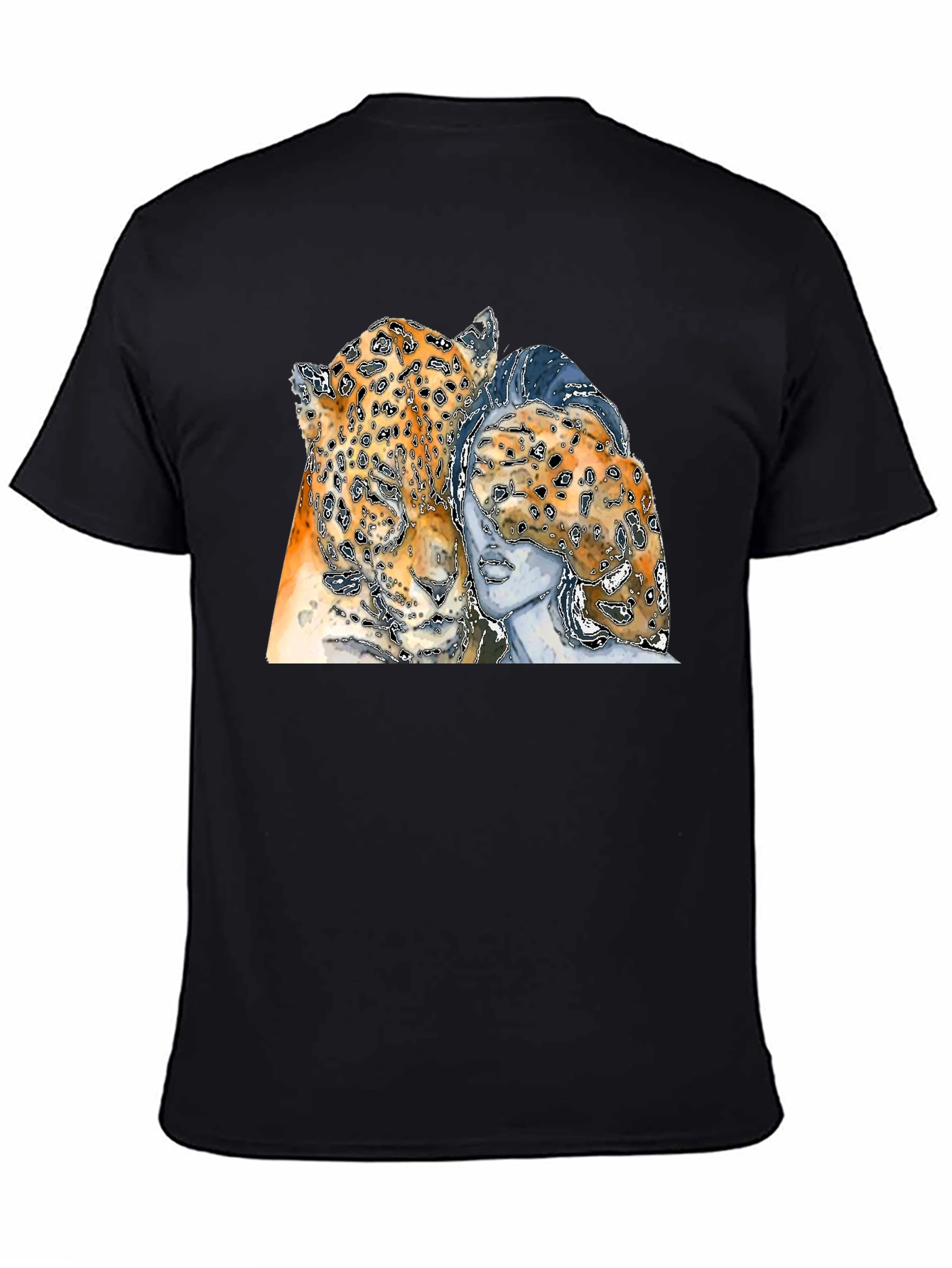 Leopard & Woman Graphic Print Black T-Shirt