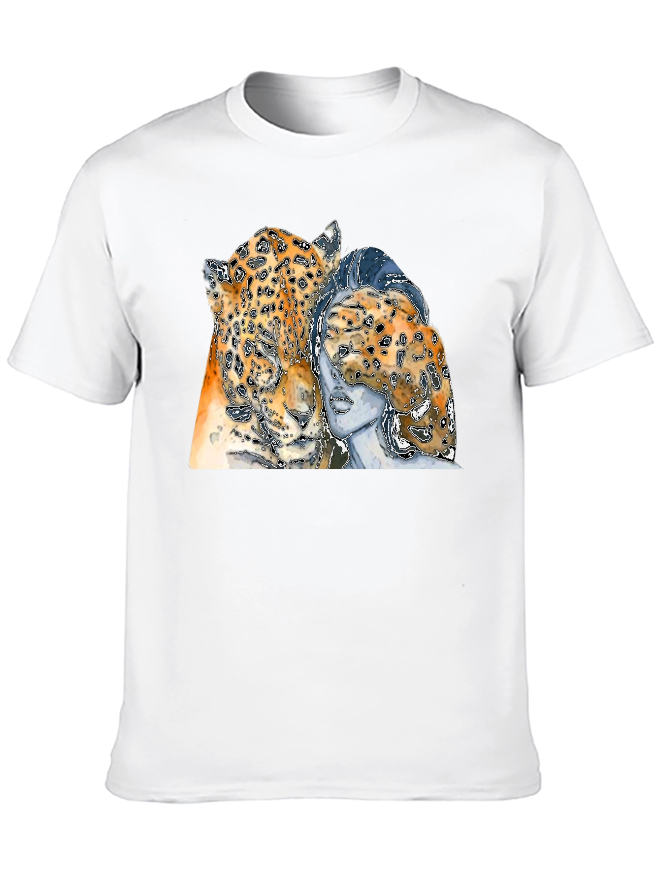 Leopard & Woman Graphic Print Black T-Shirt