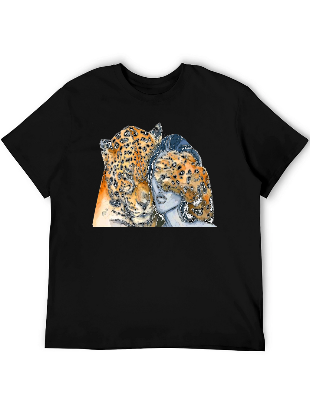Leopard & Woman Graphic Print Black T-Shirt