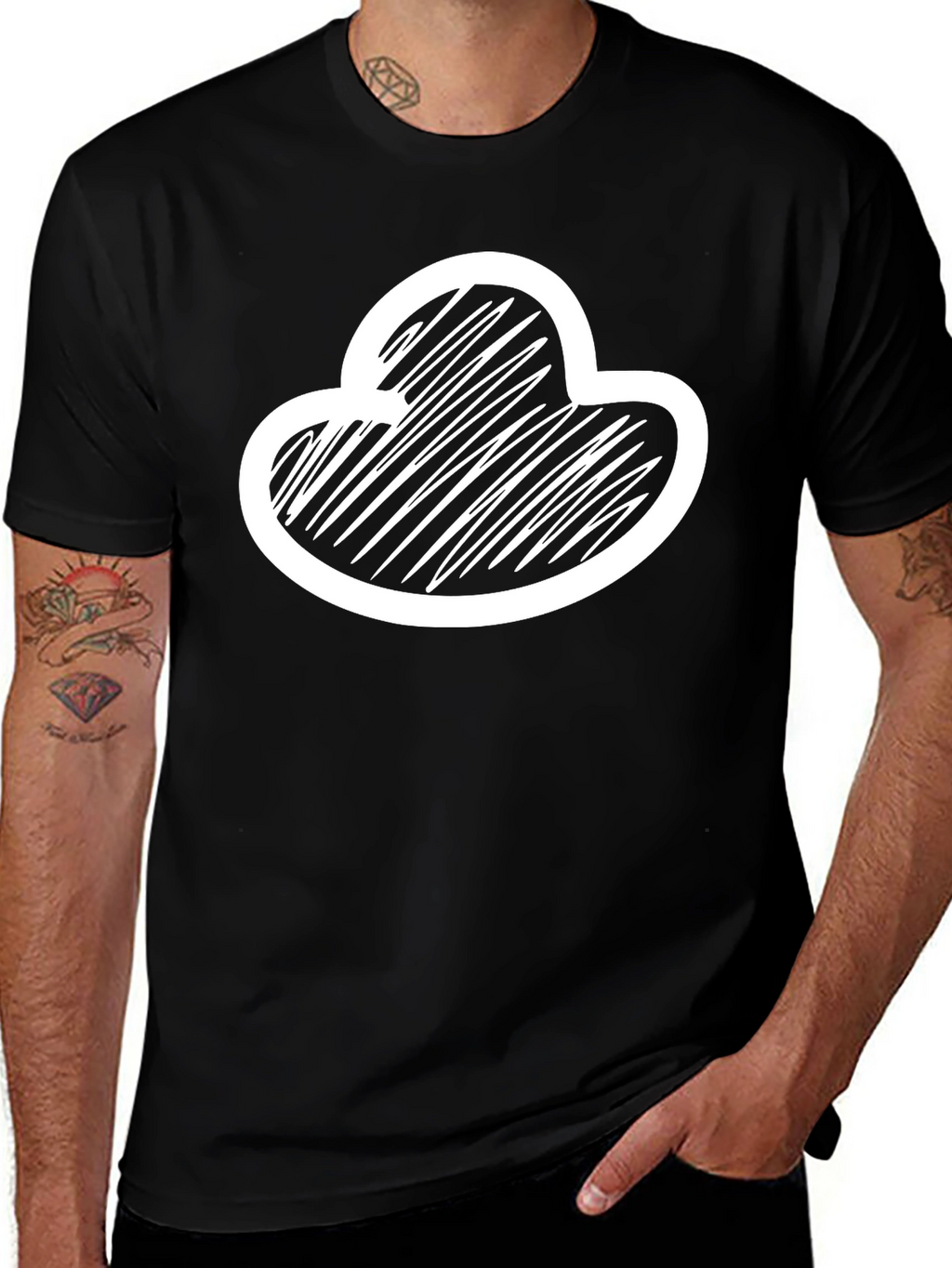 Abstract Cloud Scribble Graphic Tee - Black Cotton Blend