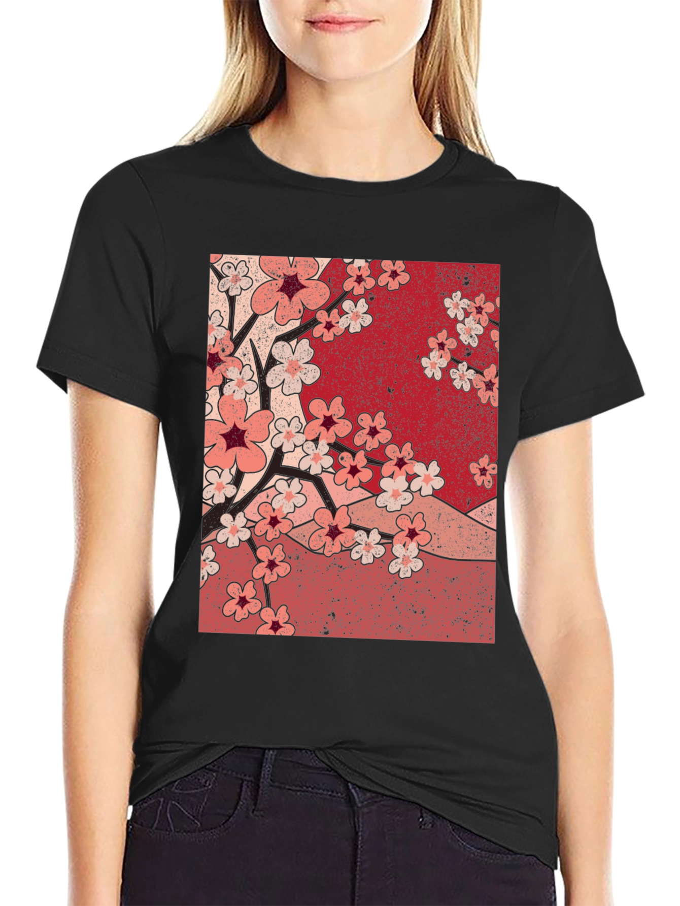 Cherry Blossom Graphic Tee - Black