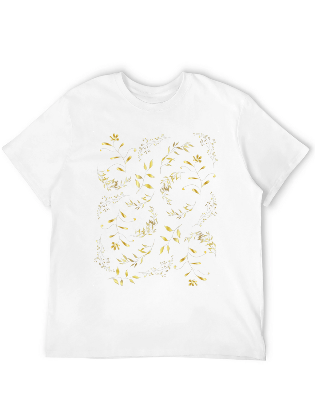 Golden Floral Print Black T-Shirt