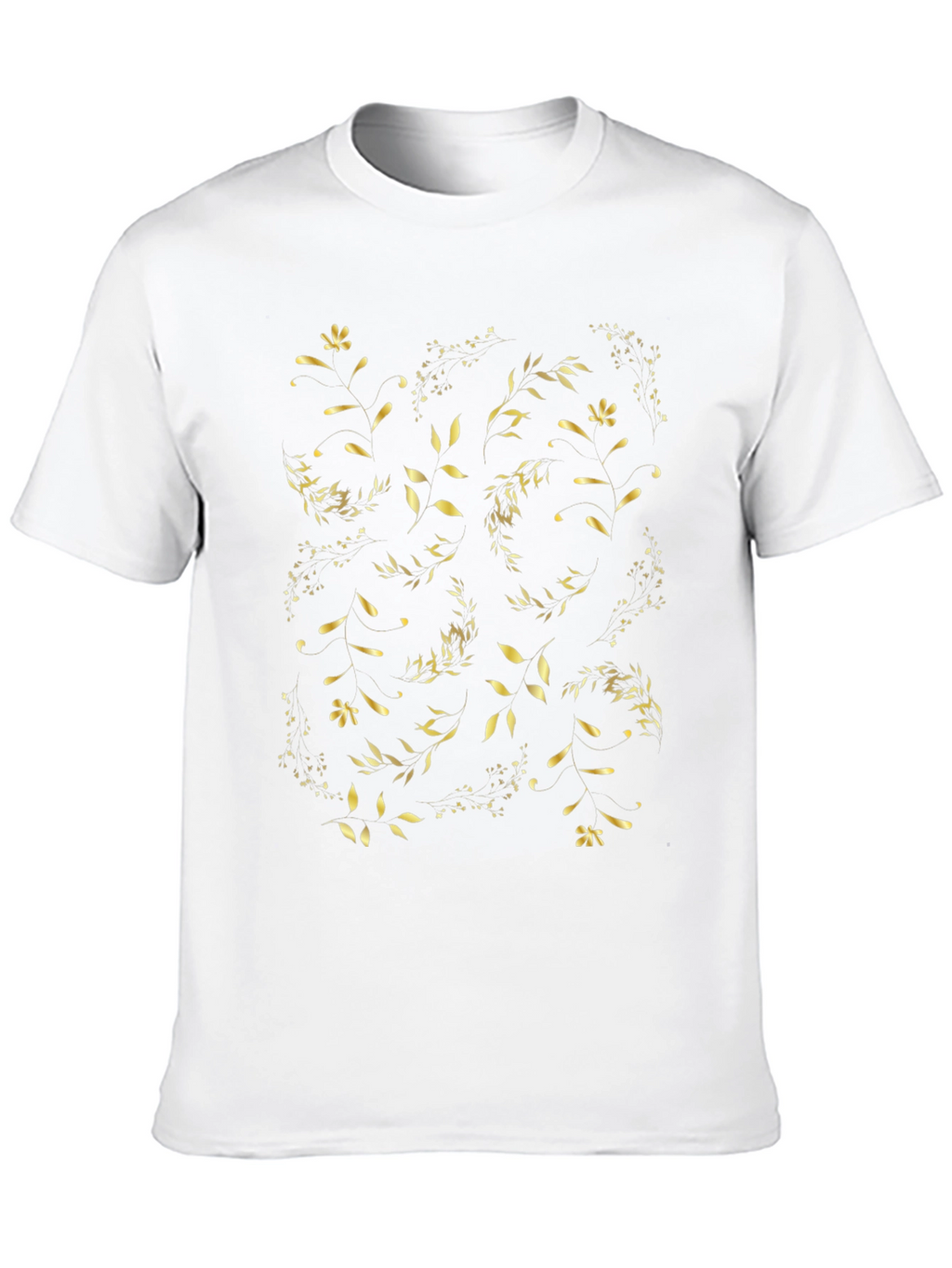 Golden Floral Print Black T-Shirt
