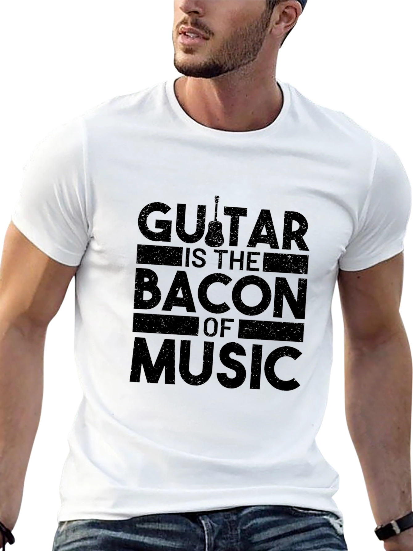 Guitar Bacon of Music Black T-Shirt