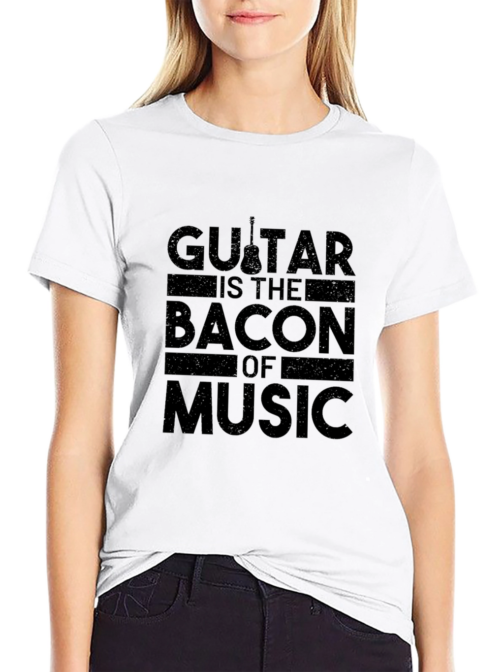 Guitar Bacon of Music Black T-Shirt