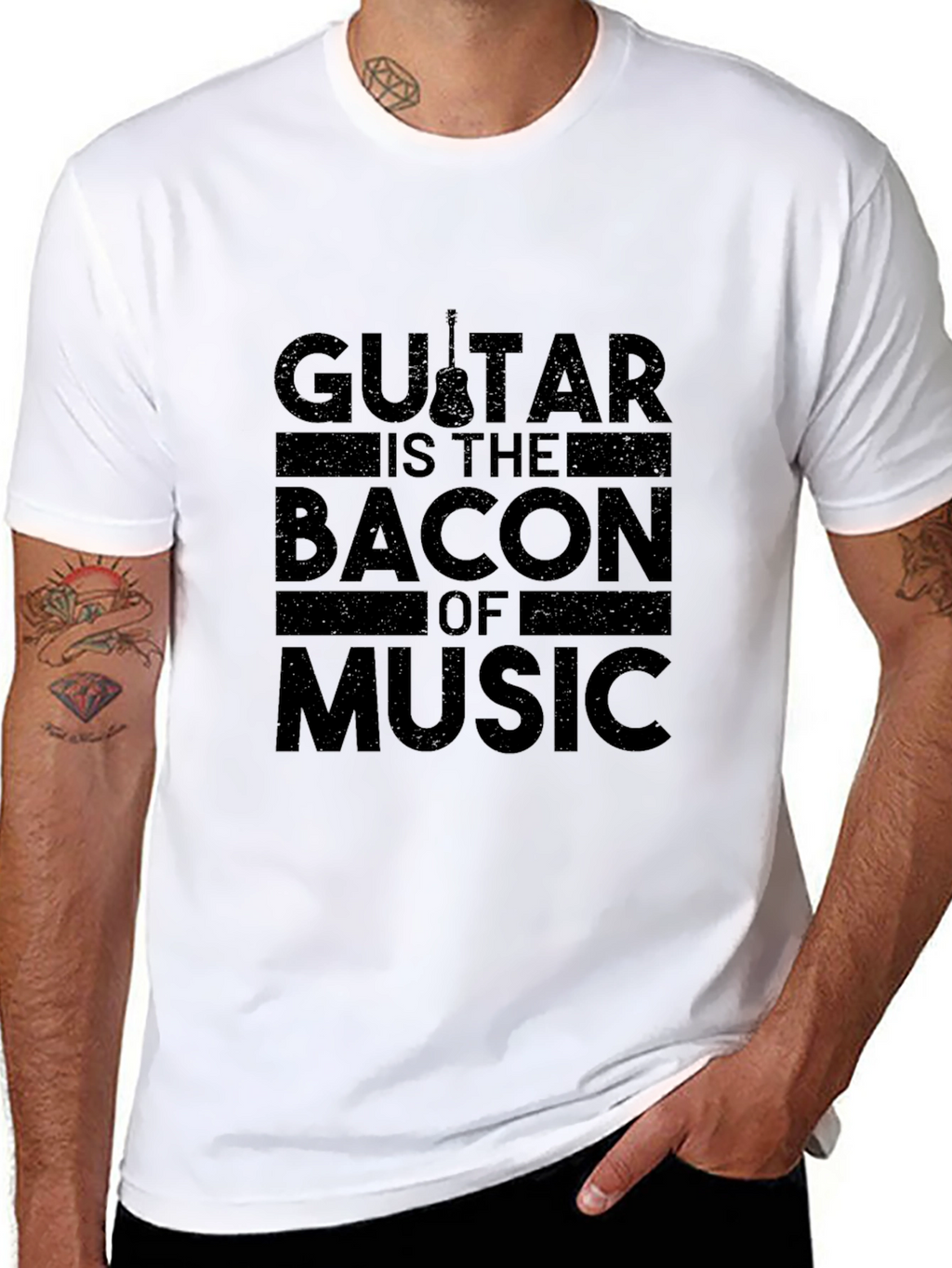 Guitar Bacon of Music Black T-Shirt
