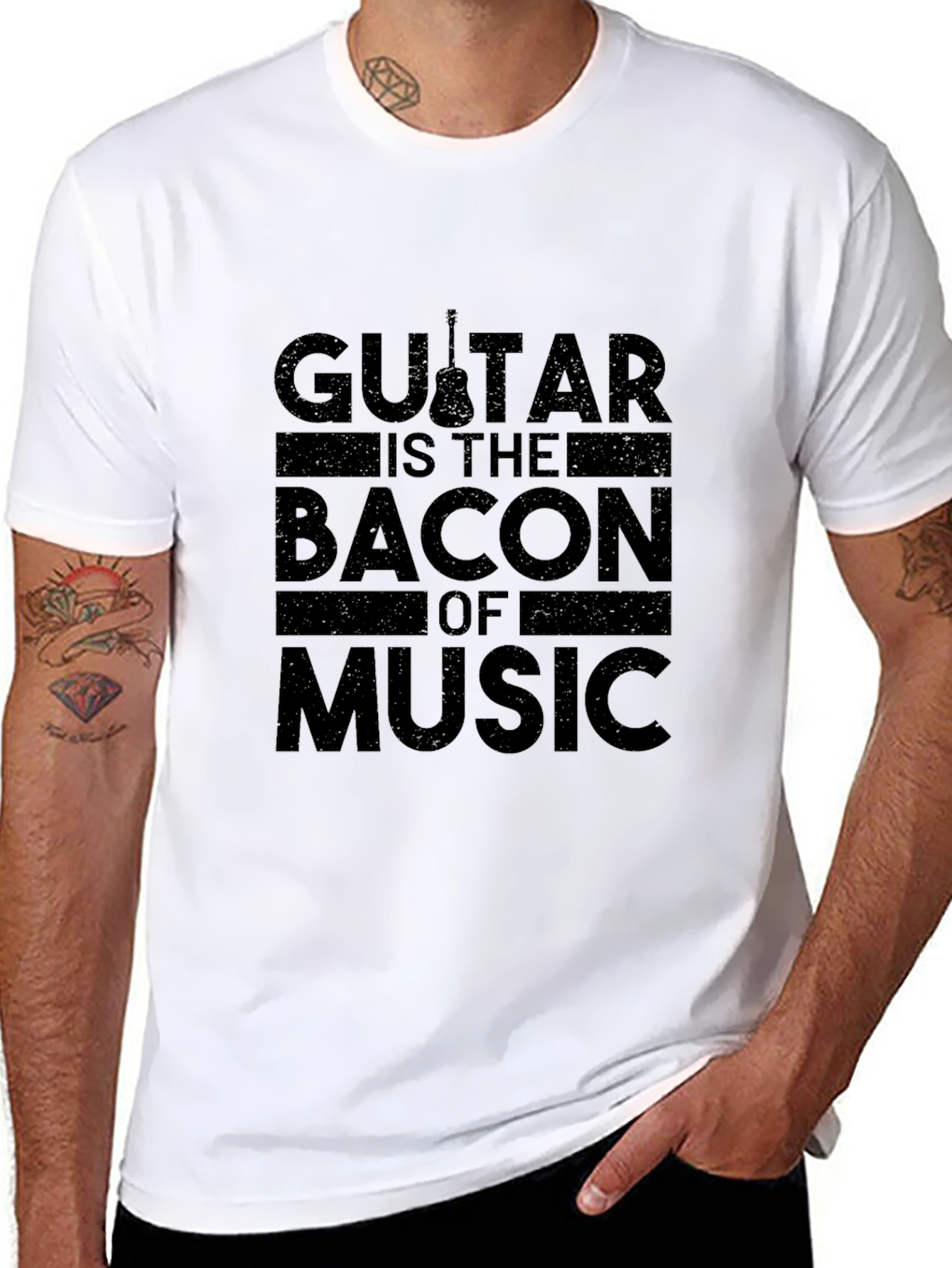 Guitar Bacon of Music Black T-Shirt
