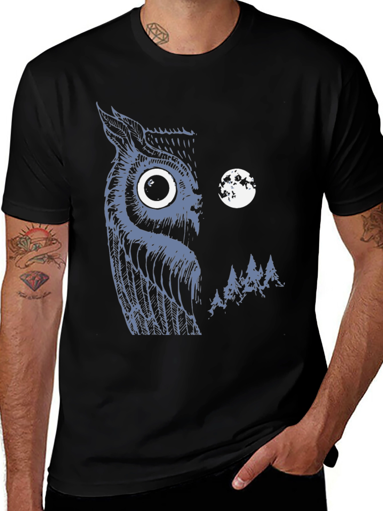 Owl & Moon Graphic Black T-Shirt