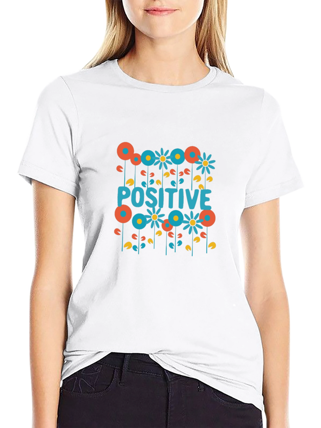 Positive Floral Graphic Tee - Black Cotton T-Shirt