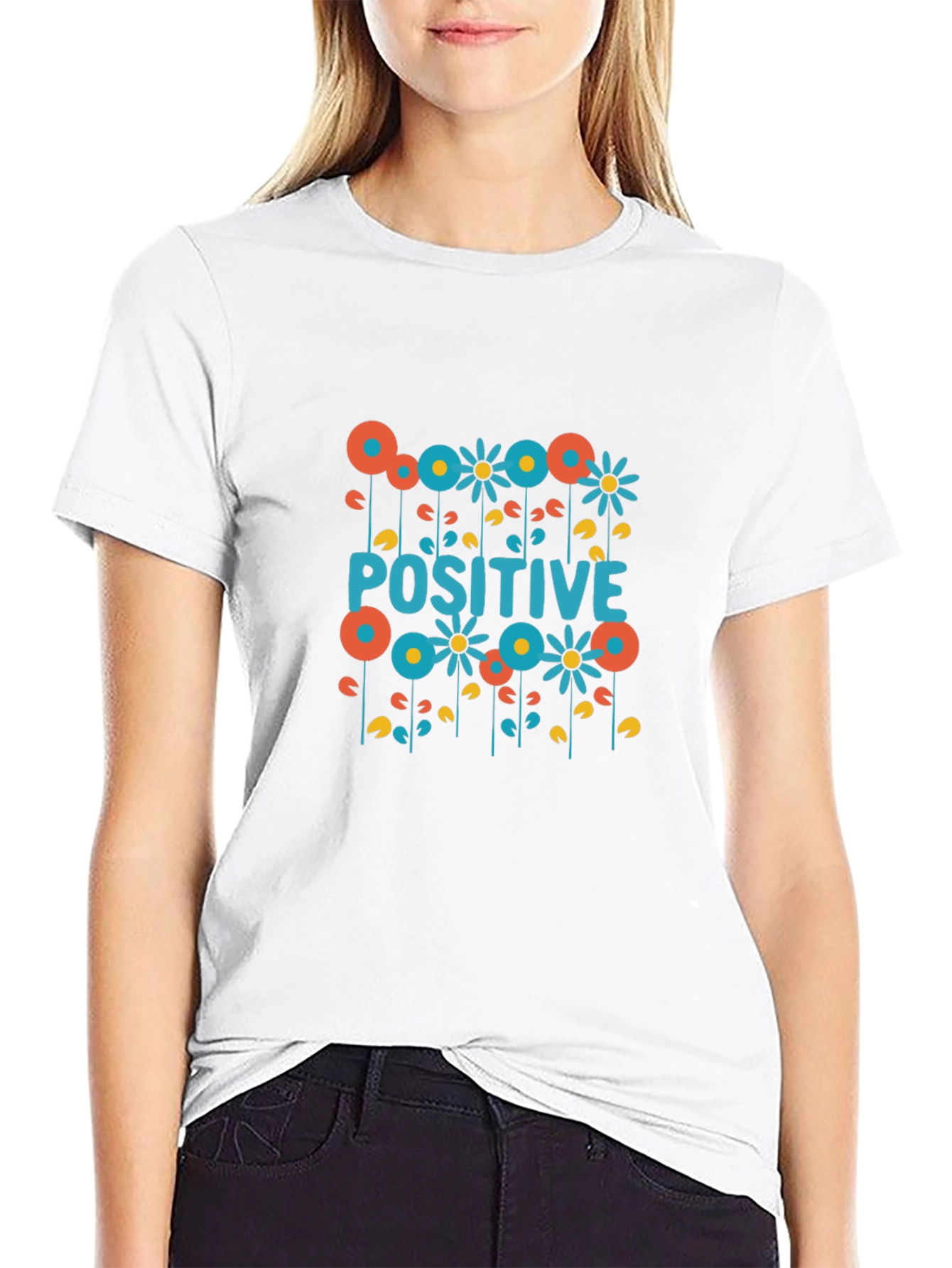 Positive Floral Graphic Tee - Black Cotton T-Shirt
