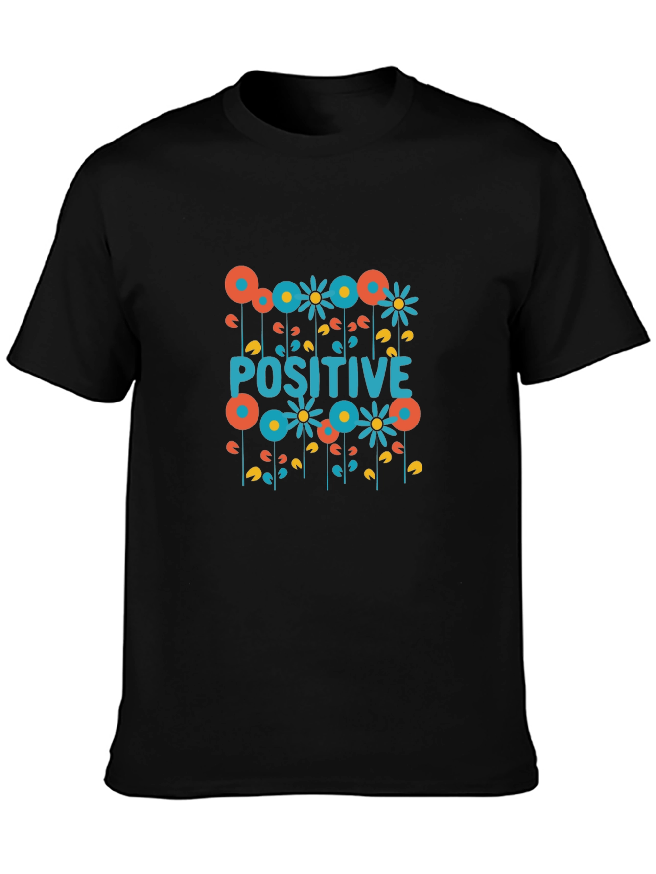 Positive Floral Graphic Tee - Black Cotton T-Shirt