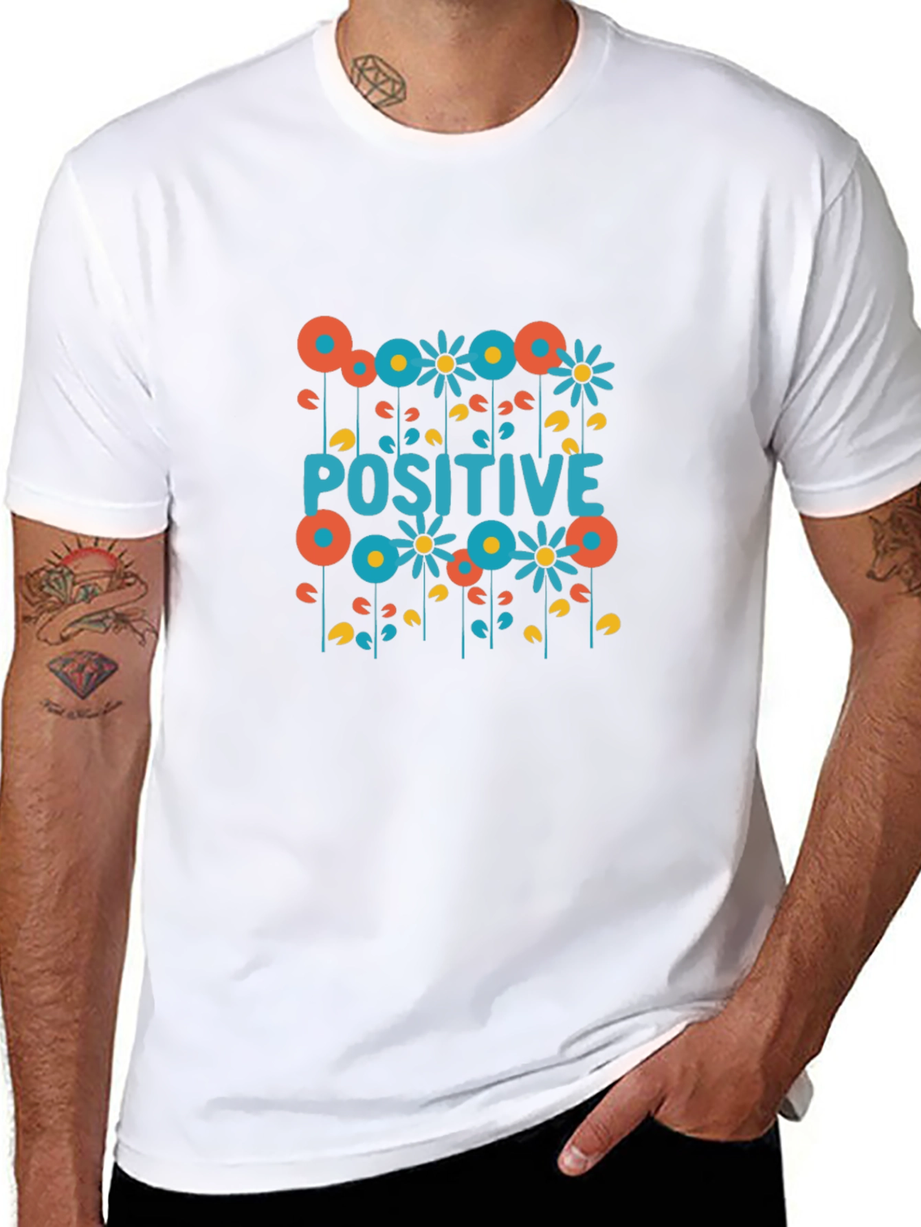 Positive Floral Graphic Tee - Black Cotton T-Shirt